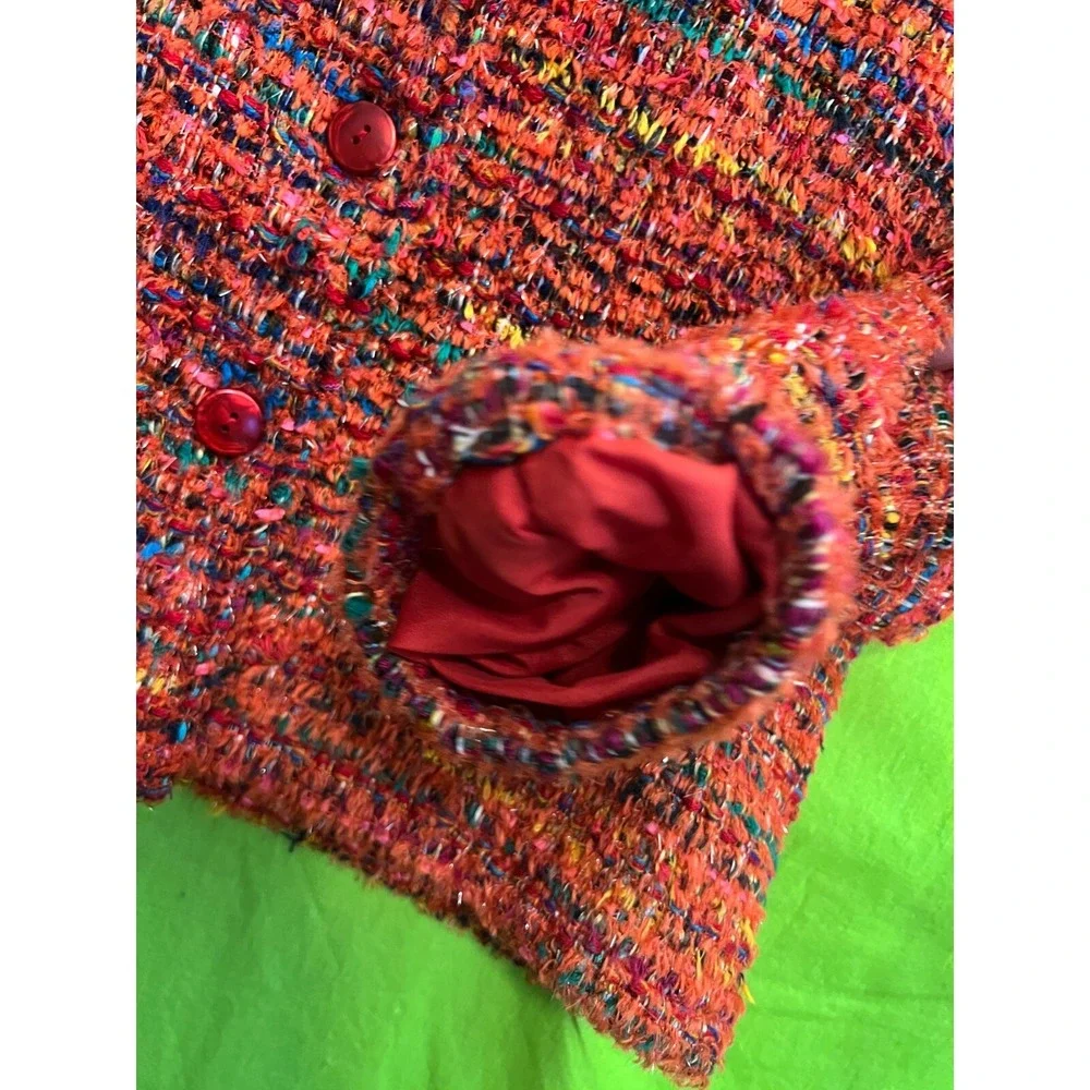 Keren Hart Vintage‎ Jacket Women's Size Large Colorful Art Yarn Glitter
